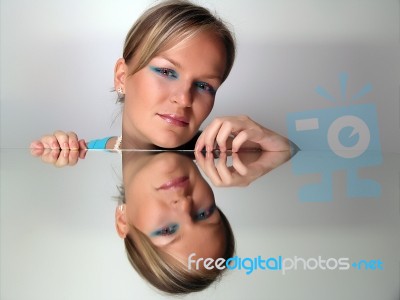 Young Lady With Reflection Stock Photo