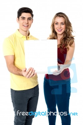 Young Love Couple With Pizza Box Stock Photo