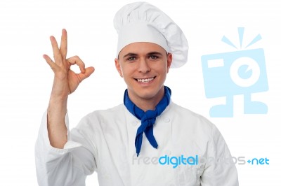 Young Male Chef Showing Ok Sign Stock Photo