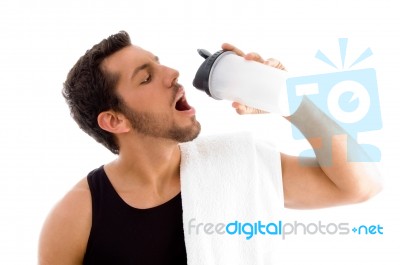 Young Male Drinking Water Stock Photo