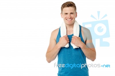 Young Male Fitness Instructor Over White Stock Photo