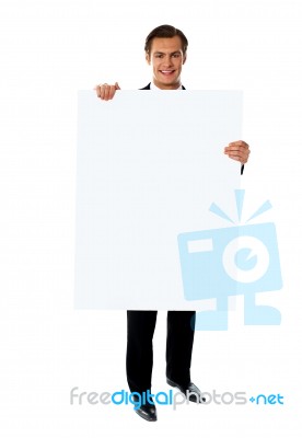 Young Male Holding Blank Board Stock Photo