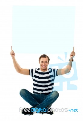 Young Male Holding Blank Board Stock Photo