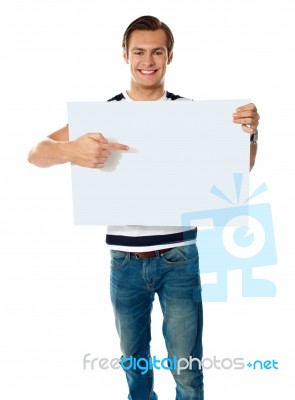 Young Male Holding Blank Board Stock Photo