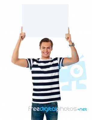 Young Male Holding Blank Board Stock Photo