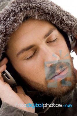 Young Male Listening Music Stock Photo