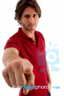 Young Male Pointing Forward Stock Photo