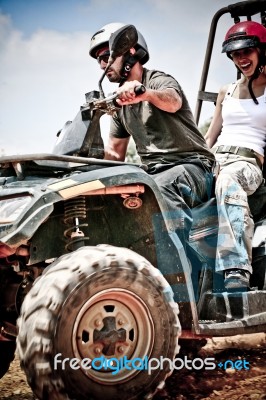 Young Male Riding ATV Stock Photo