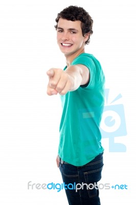 Young Male Showing Pointing Away Stock Photo