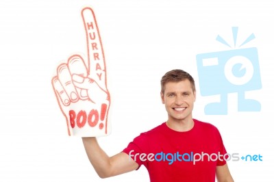 Young Male Wearing Gloves Stock Photo