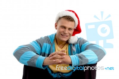 Young Male With Christmas Hat Stock Photo