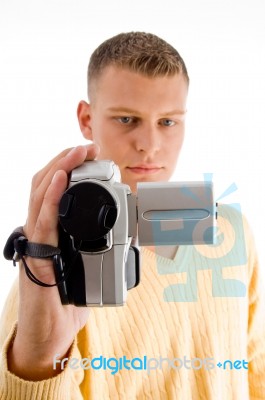 Young Male With Handy Cam Stock Photo