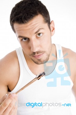 Young Man Eating Sushi Food Stock Photo