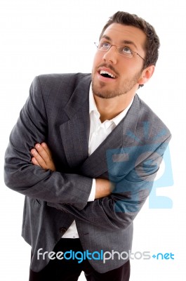 Young Man Looking Upwards Stock Photo