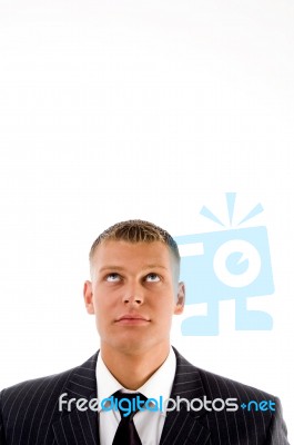 Young Man Looking Upwards Stock Photo