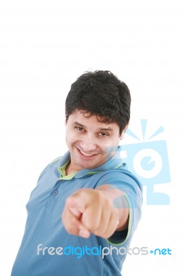 Young Man Pointing Stock Photo