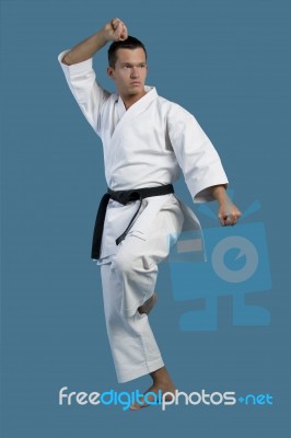 Young Man Practice Karate Kata Stock Photo