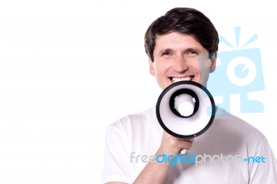 Young Man Shares A Loud Message Stock Photo