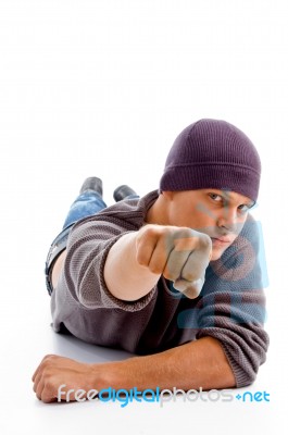 Young Man Showing Punch Stock Photo