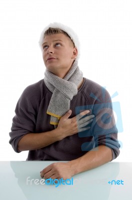 Young Man Touching Chest Stock Photo