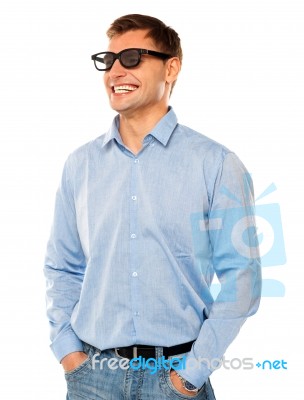 Young Man Wearing Sunglasses Stock Photo