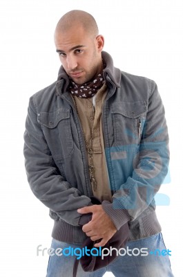 Young Man Wearing Winter Jacket Stock Photo