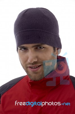 Young Man Wearing Woolen Cap Stock Photo