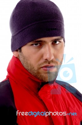 Young Man Wearing Woolen Cap Stock Photo