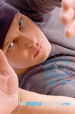 Young Man Wearing Woollen Cap Stock Photo