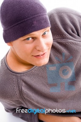 Young Man Wearing Woollen Cap Stock Photo