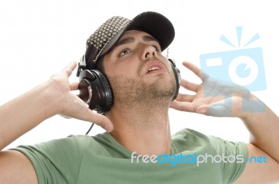 Young Man With Cap And Headphone Stock Photo