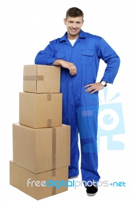 Young Man With Cardboard Box Stock Photo