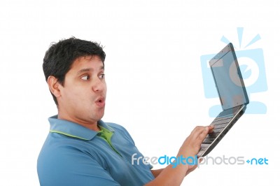 Young Man With Laptop Stock Photo