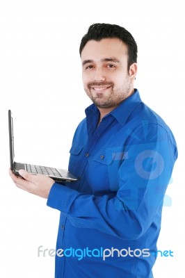 Young Man With Laptop Stock Photo