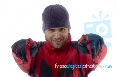 Young Man With Pointing Forward Stock Photo