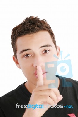 Young Man With Shh Sign Stock Photo