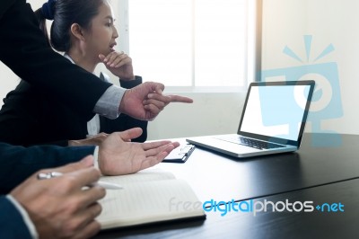 Young Man Working Businessman Using A Desktop Computer Of The Bl… Stock Photo