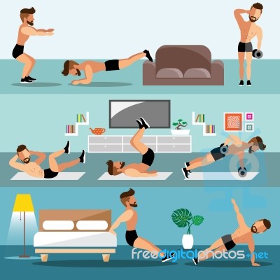 Young Men Exercise At Home Stock Image