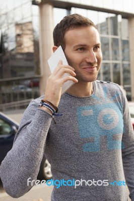 Young Men With Smartphone Stock Photo