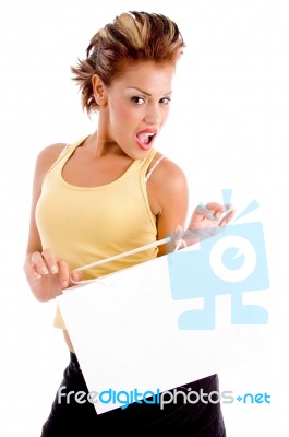 Young Model Posing With Shopping Bag Stock Photo