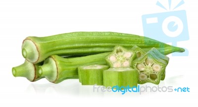 Young Okra Isolated On The White Background Stock Photo