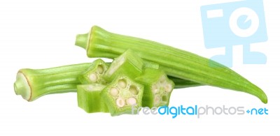 Young Okra Isolated On The White Background Stock Photo