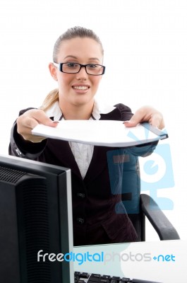 Young Professional Showing Document Stock Photo