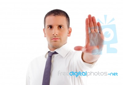 Young Professional Showing Stopping Gesture Stock Photo