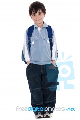 Young School Boy Standing Stock Photo