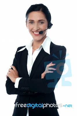 Young Smiling Female Customer Support Staff Stock Photo