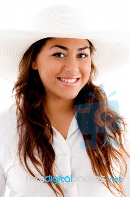 Young Smiling Woman Wearing Hat Stock Photo