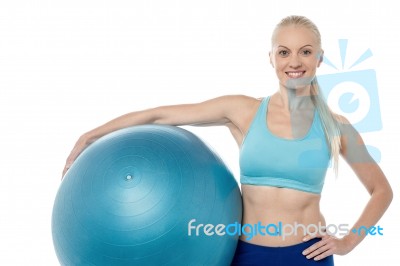 Young Smiling Woman With Fitball Stock Photo