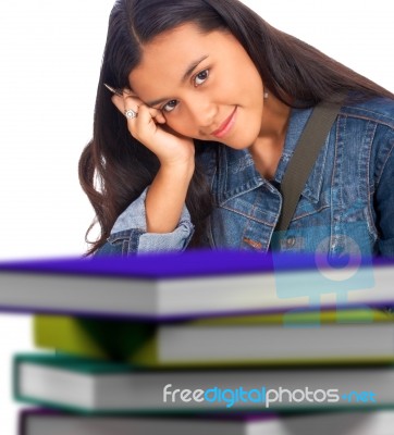 Young Student With Books Stock Photo