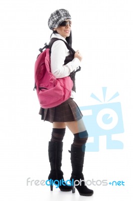 Young Student With School Bag Stock Photo